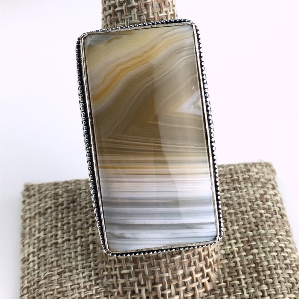 Botswana Agate Stone Statement Ring Size 10 - image 1